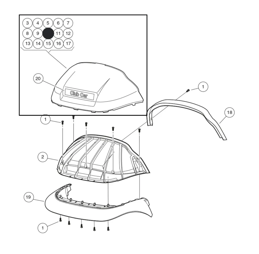 Carrosserie avant noire, pièce d'origine Clubcar Precedent 