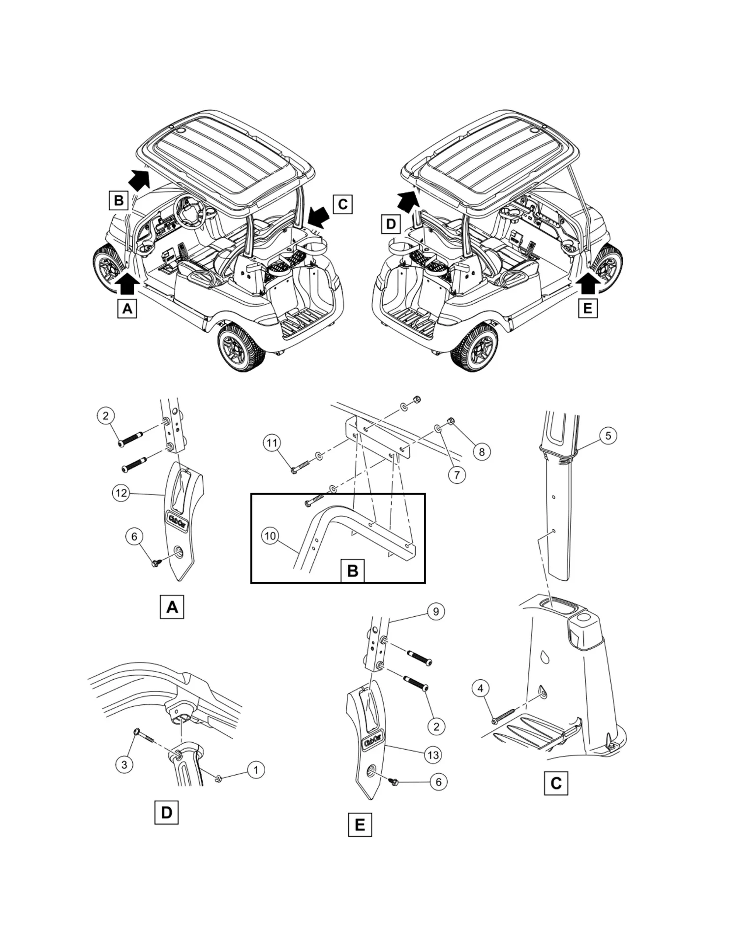 Strut, Canopy Front, lh, Original for Clubcar