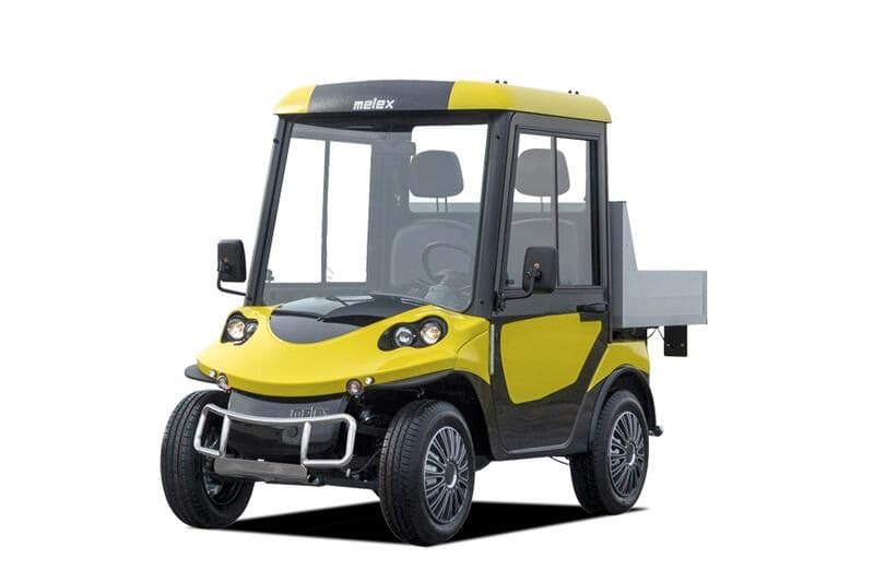 Melex 340 2 Places Cargo S Homologuée (Moteur AC 5KW 48V avec 8 Batteries 6V Trojan T145 260Ah, Cable de Charge 3m, 33 Kmh, Sans Portes, Sans Pare-Brise Chauffant, Siège Standard Gris, Sans Attache Remorque, Sans Cargo, Sans Radio, Sans cage de Transport, Sans Bache pour Cargo, Pas de rachat de l'ancien véhicule)