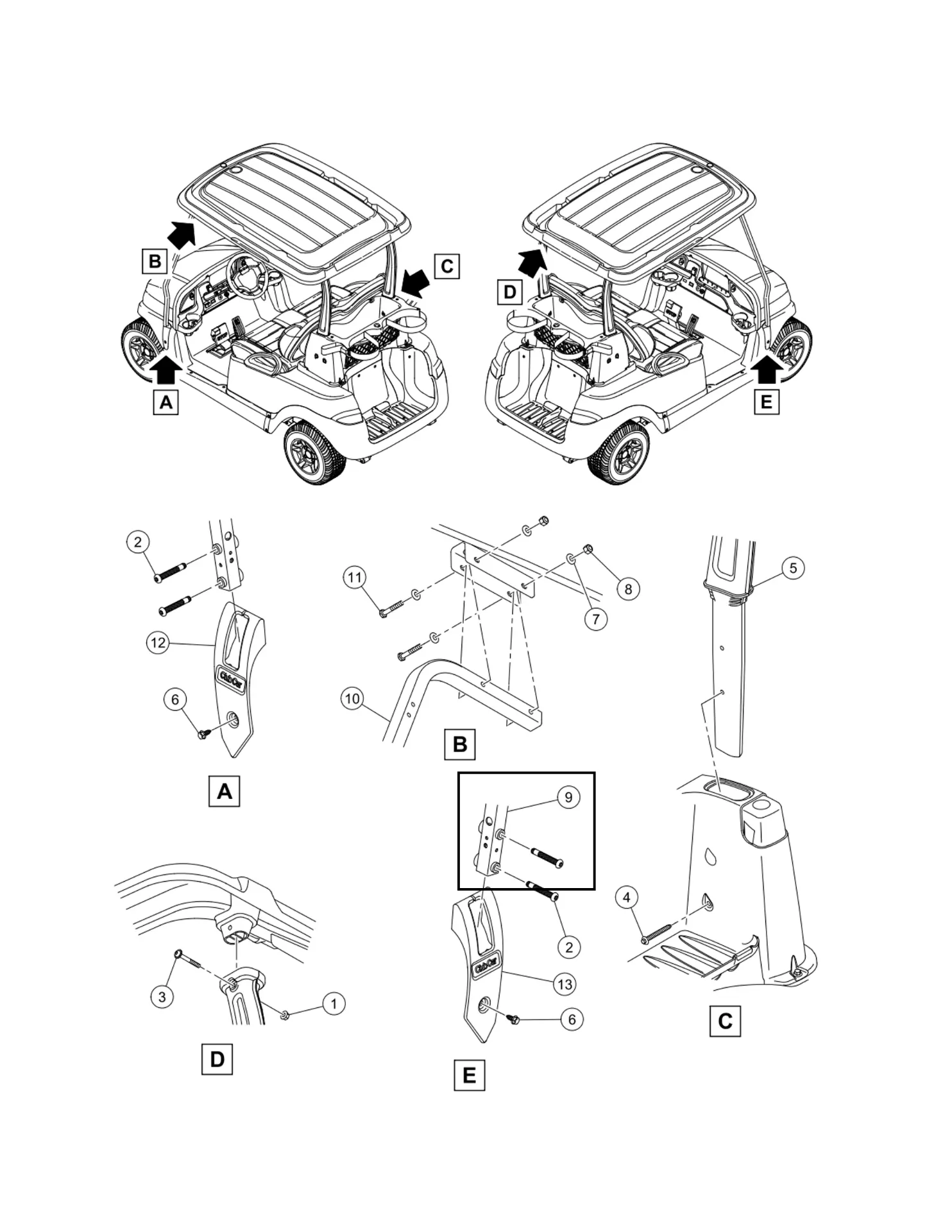 Support auvent avant, rh, pièce d'origine Clubcar 