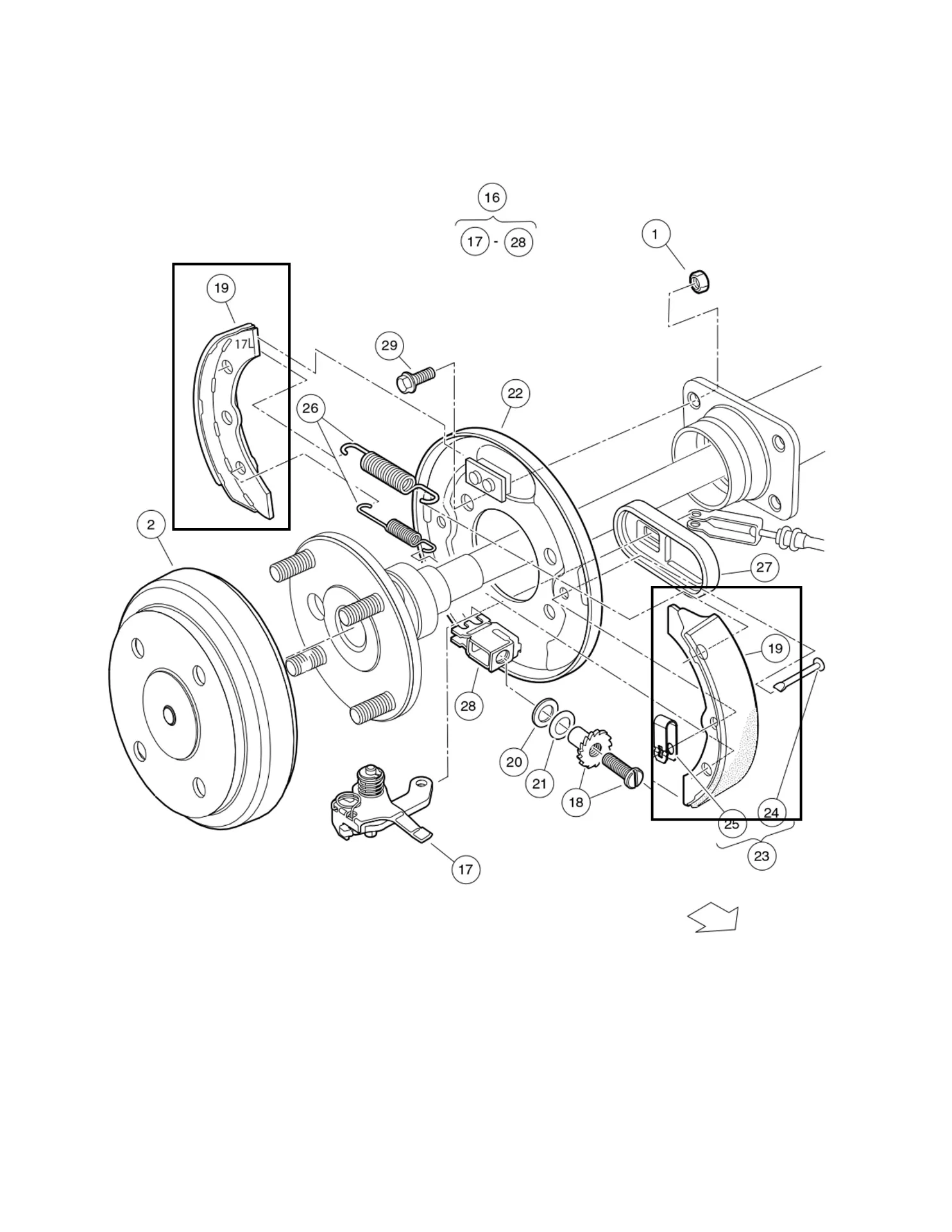 [101823201] Kit mâchoires de frein auto‑réglantes, pièce d'origine Clubcar
