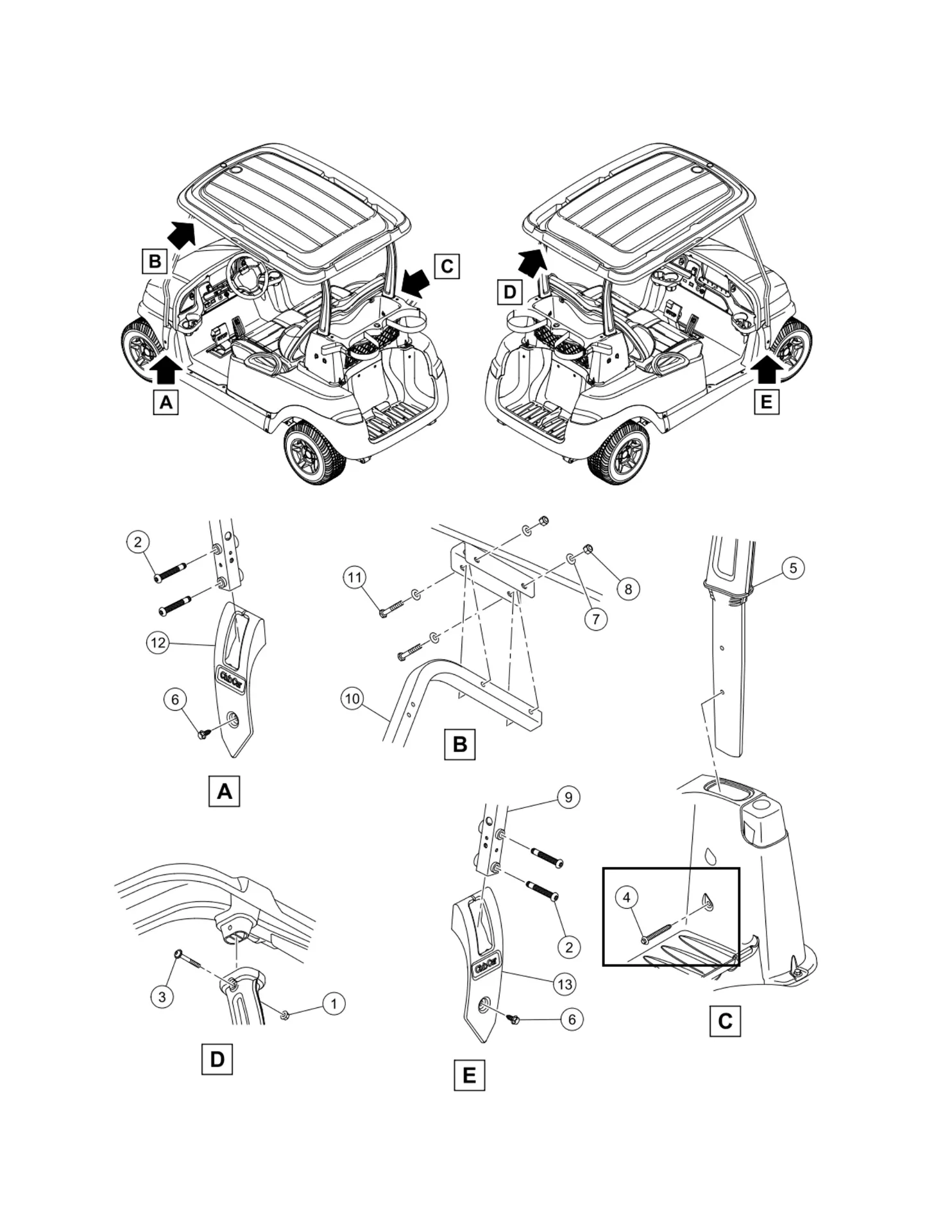 Vis K80x70, tête hexagonale à bride, pièce d'origine Clubcar