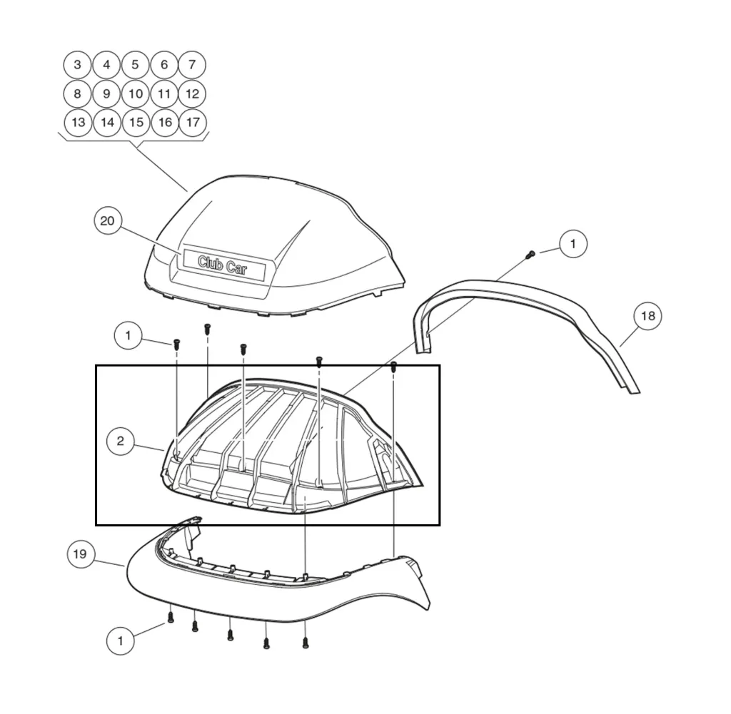 [102501501] Bandeau supérieur de carrosserie, pièce d’origine Clubcar