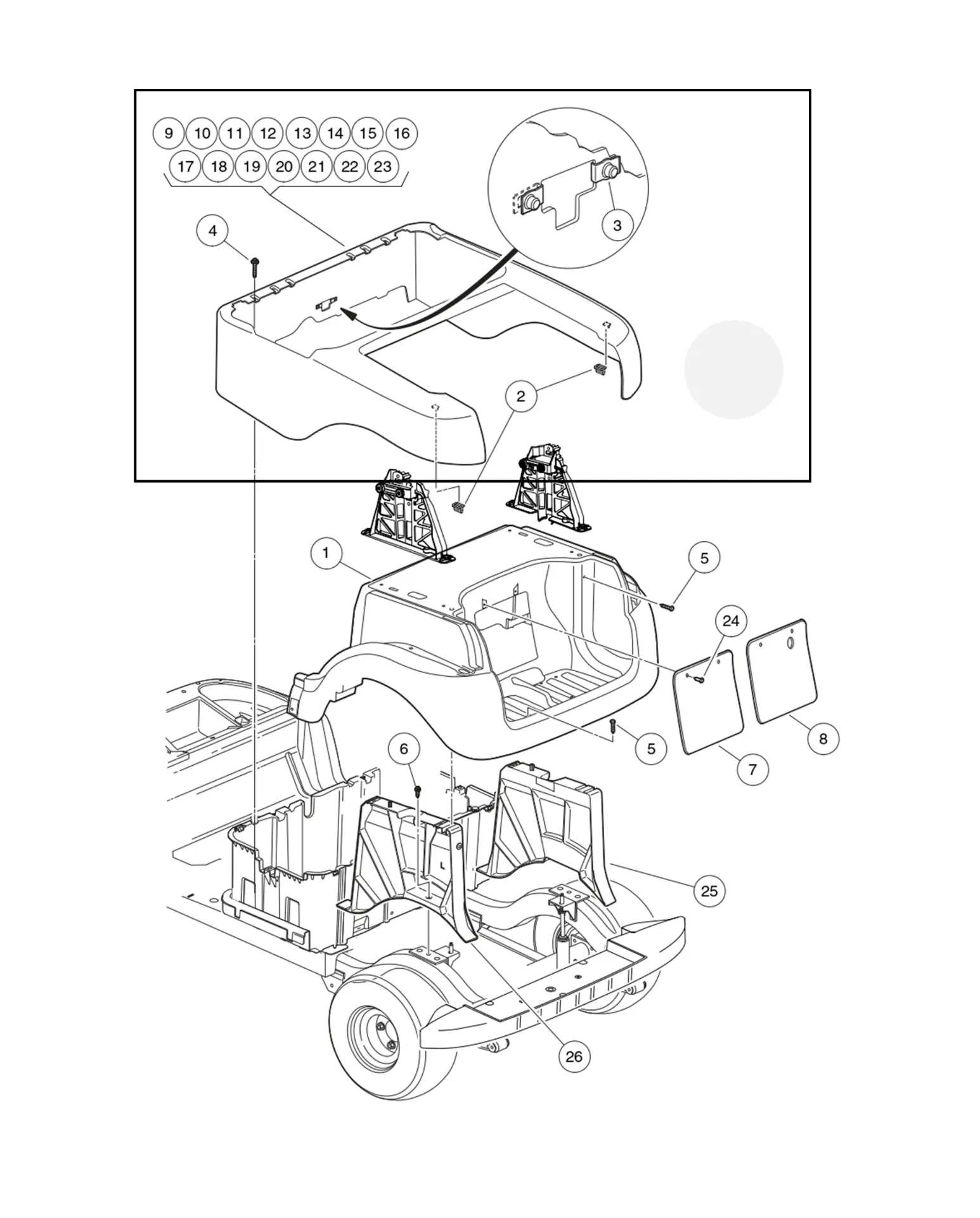 Panel-beauty rear, wit, Original for Clubcar