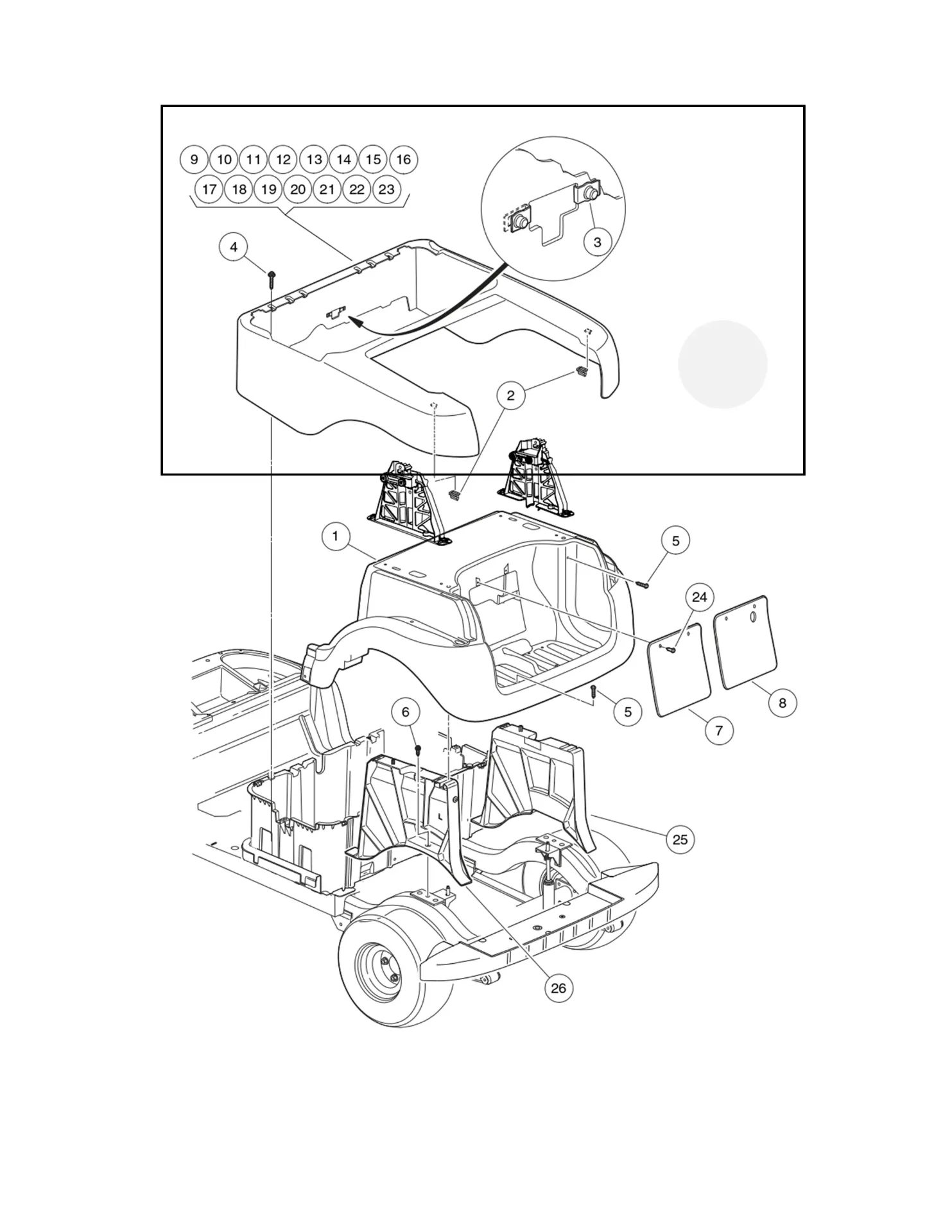 [102502301] Panel-beauty rear, wit, Original for Clubcar