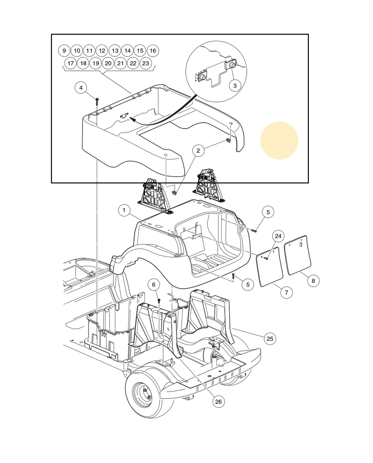 Panel-beauty rear, beige, Original for Clubcar