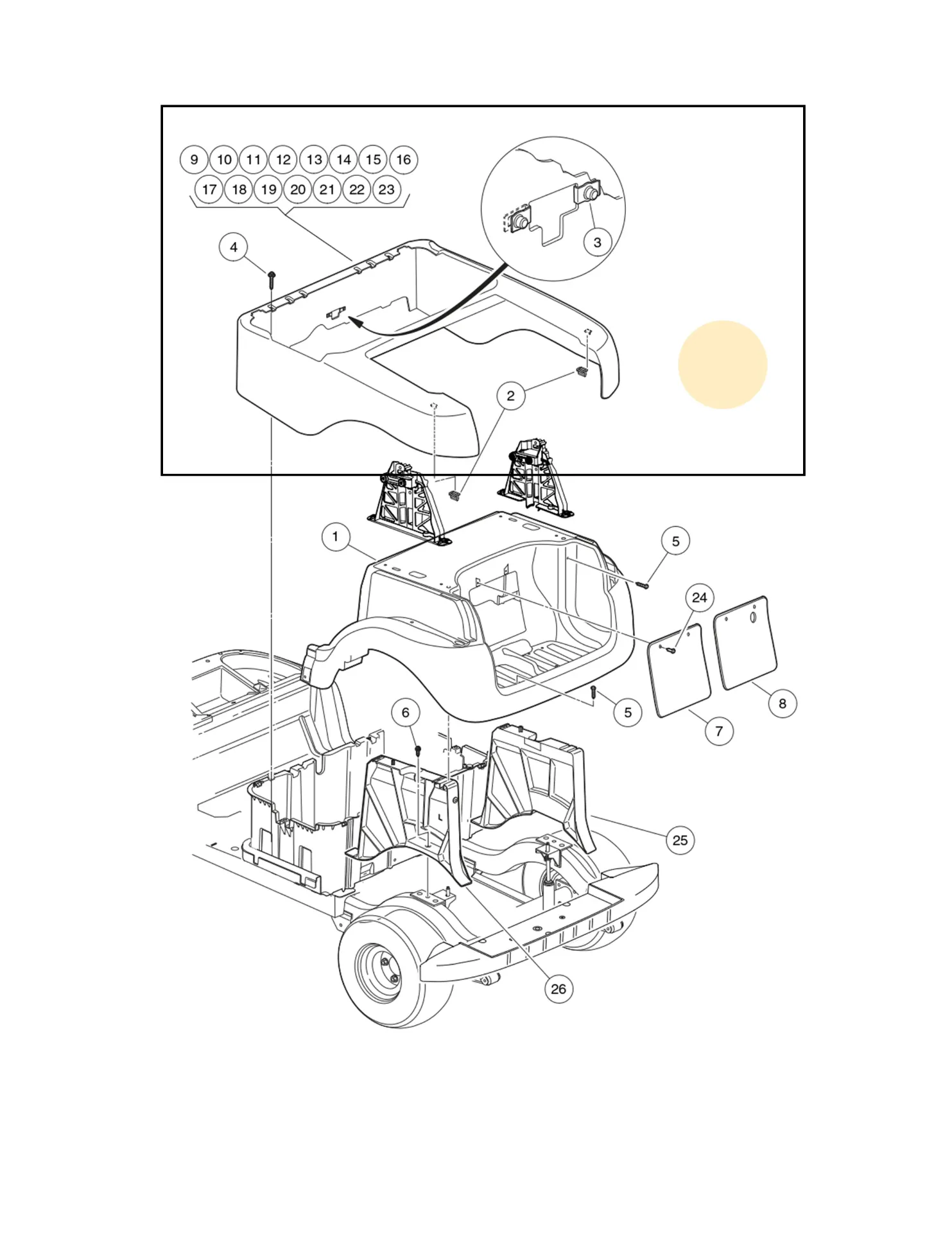 Panneau de finition arrière, beige, pièce d'origine Clubcar