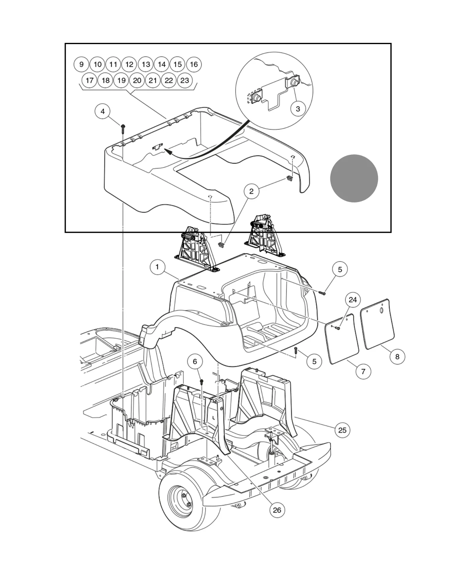 Panel-beauty rear, gray gas, Original for Clubcar