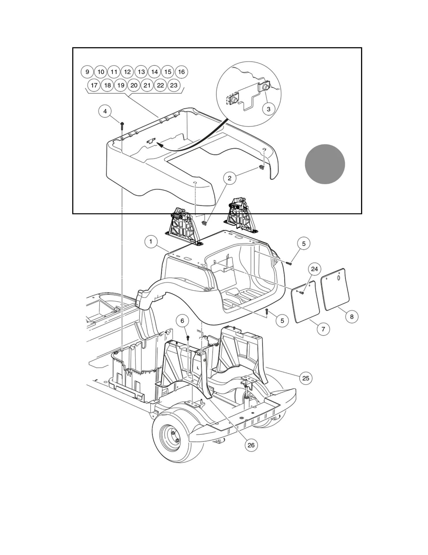 Panneau de finition arrière, gris, pièce d'origine Clubcar