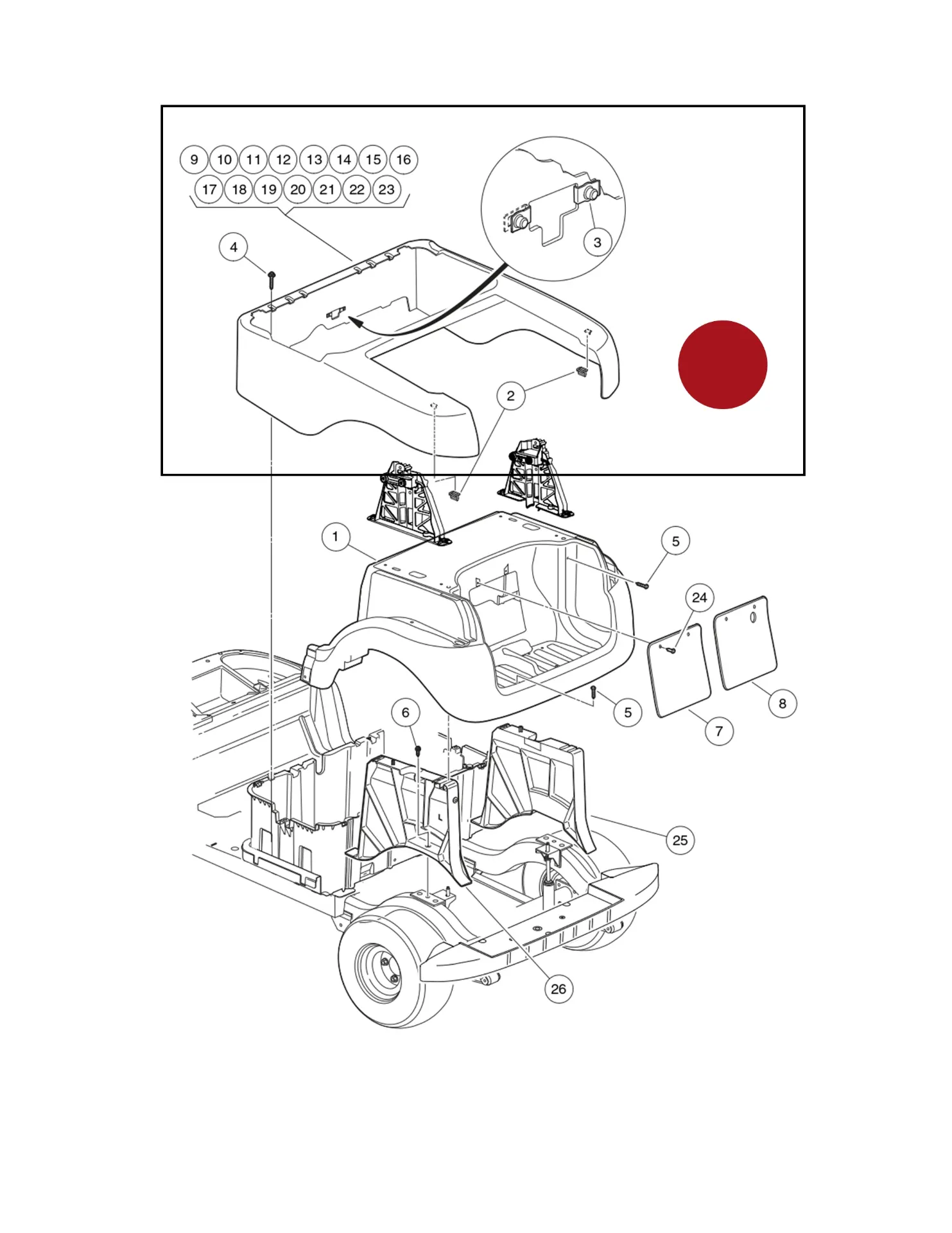 [102502306] Panneau de finition arrière, bordeaux, pièce d'origine Clubcar