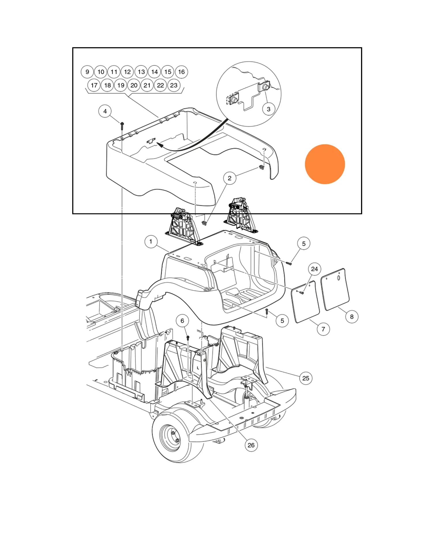 [102502311] Panel beauty rear, Cayenne, Original for Clubcar