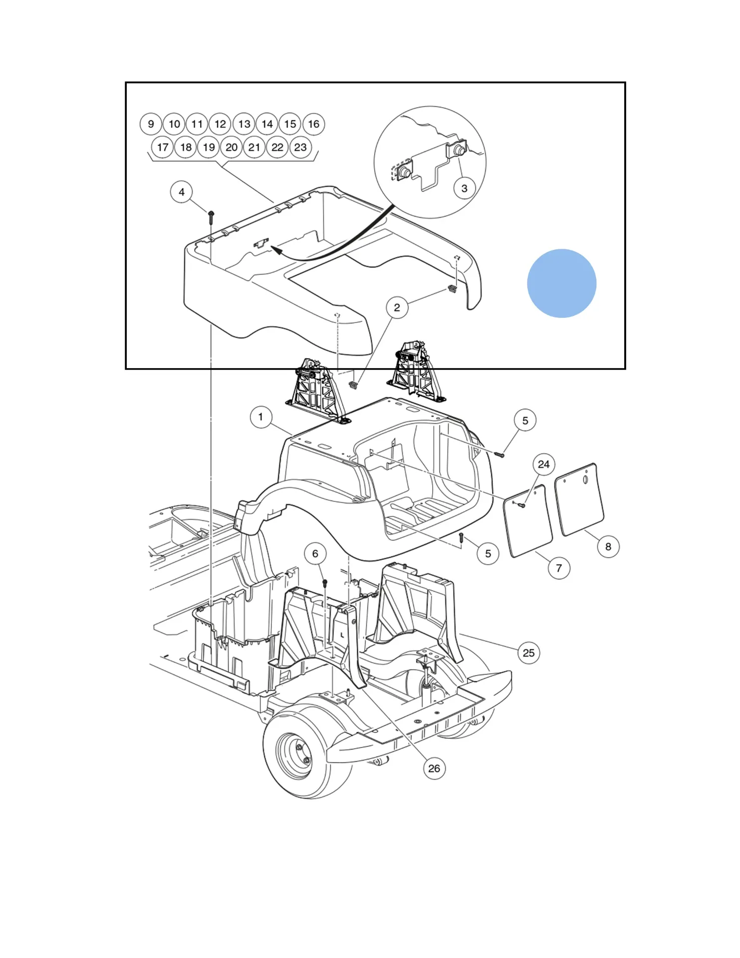 [102502313] Panel beauty rear, atlantic blue, Original for Clubcar