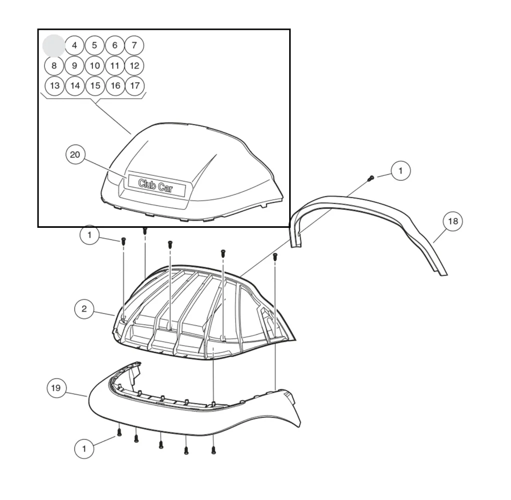 Panel-beauty front, white, Original for Clubcar