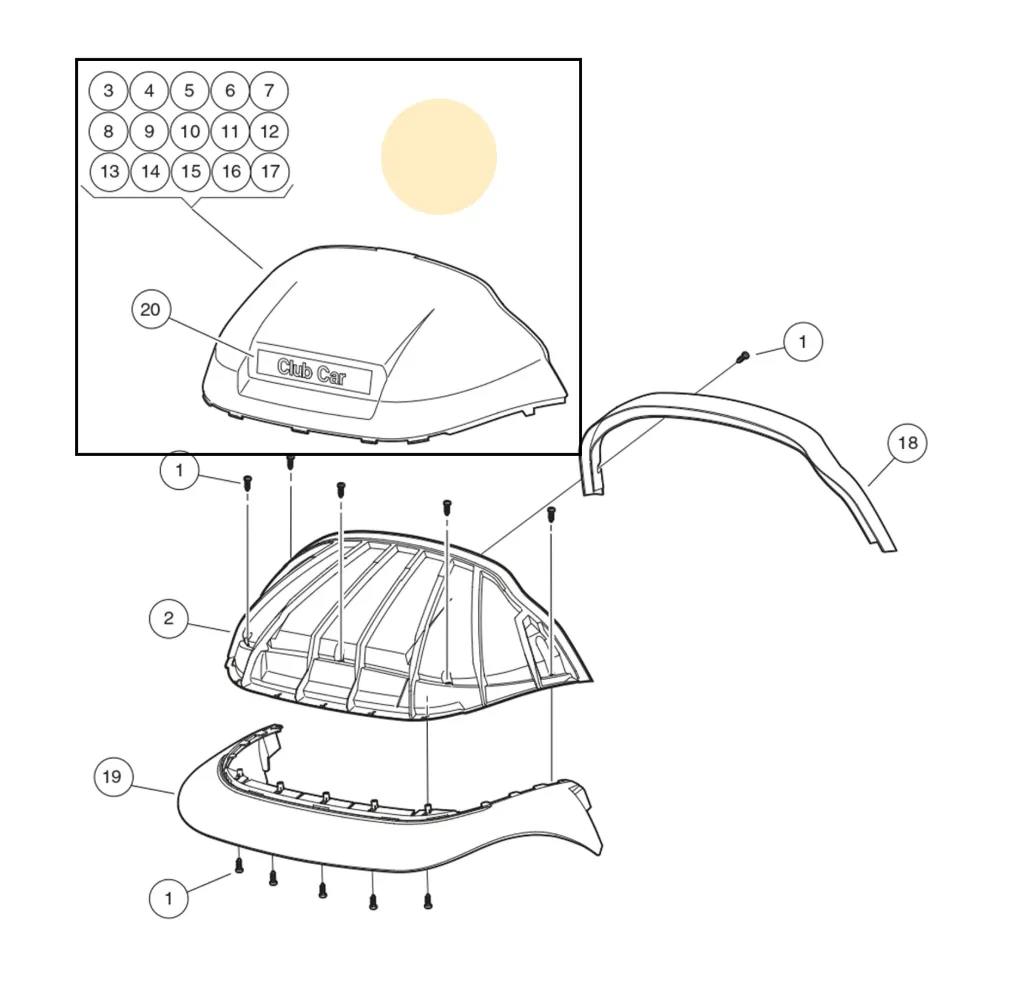 Panneau avant de finition, beige, pièce d'origine Clubcar
