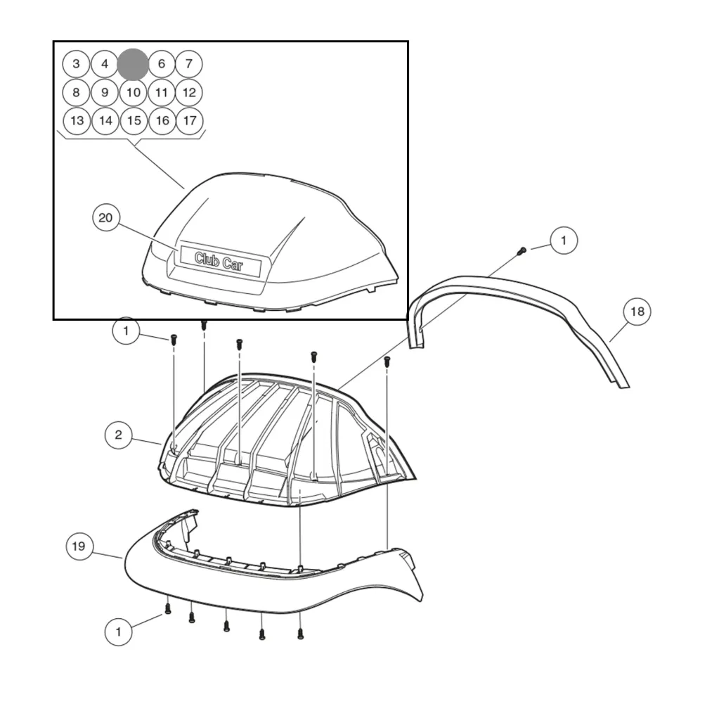 Panel-beauty front, gray, Original for Clubcar