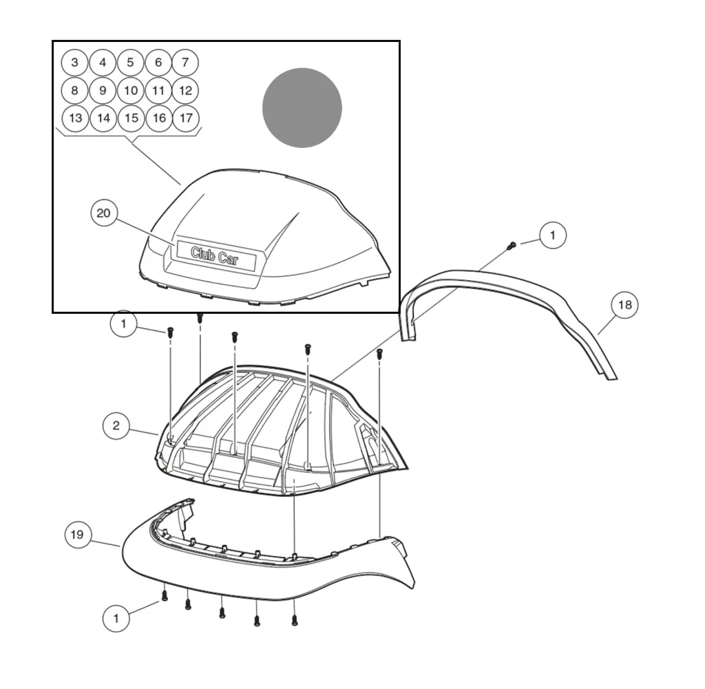 [102502404] Panel-beauty front, grijs, Original for Clubcar