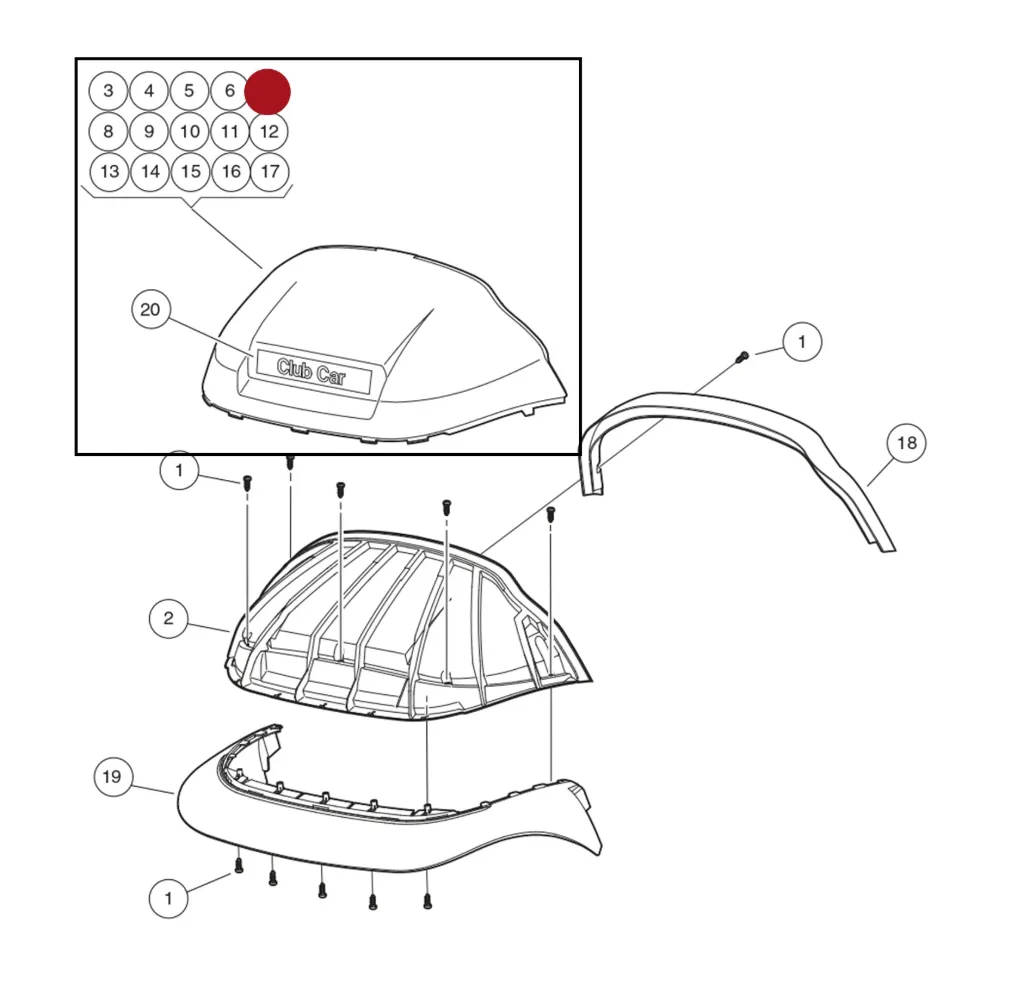 Panel-beauty front, bordeauxrood, Original for Clubcar