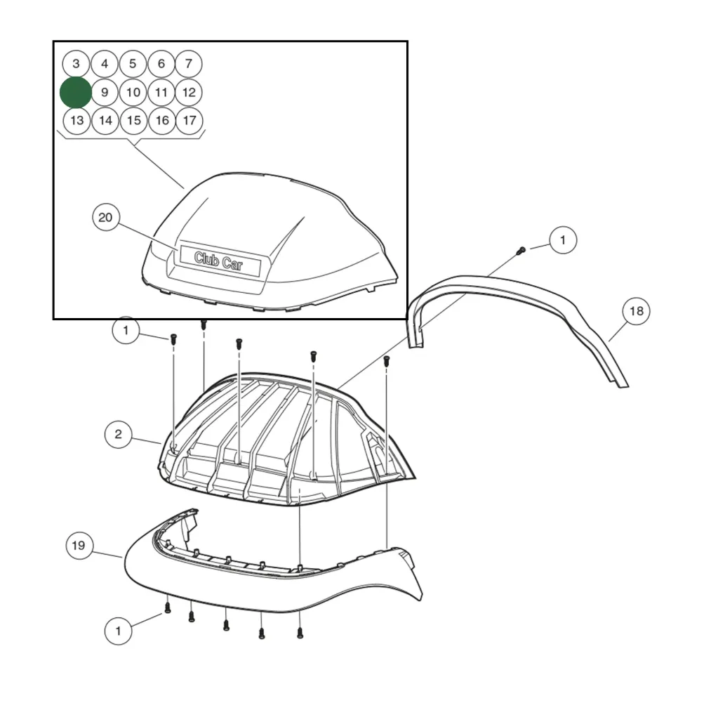 Panel-beauty front green original for Clubcar Precedent