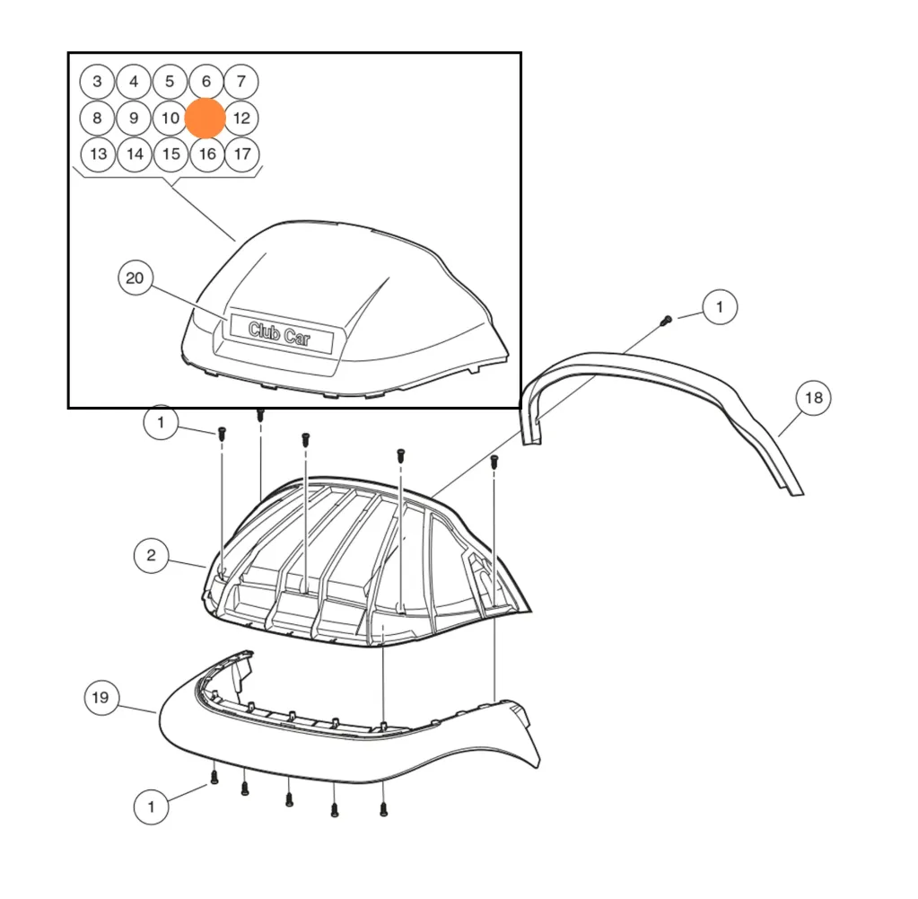 Panel beauty front, Cayenne, Original for Clubcar