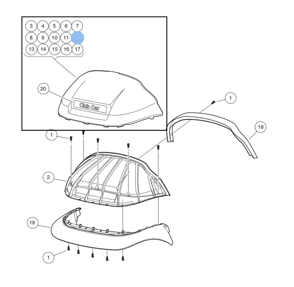 Panel beauty front, atlantisch blauw, Original for Clubcar