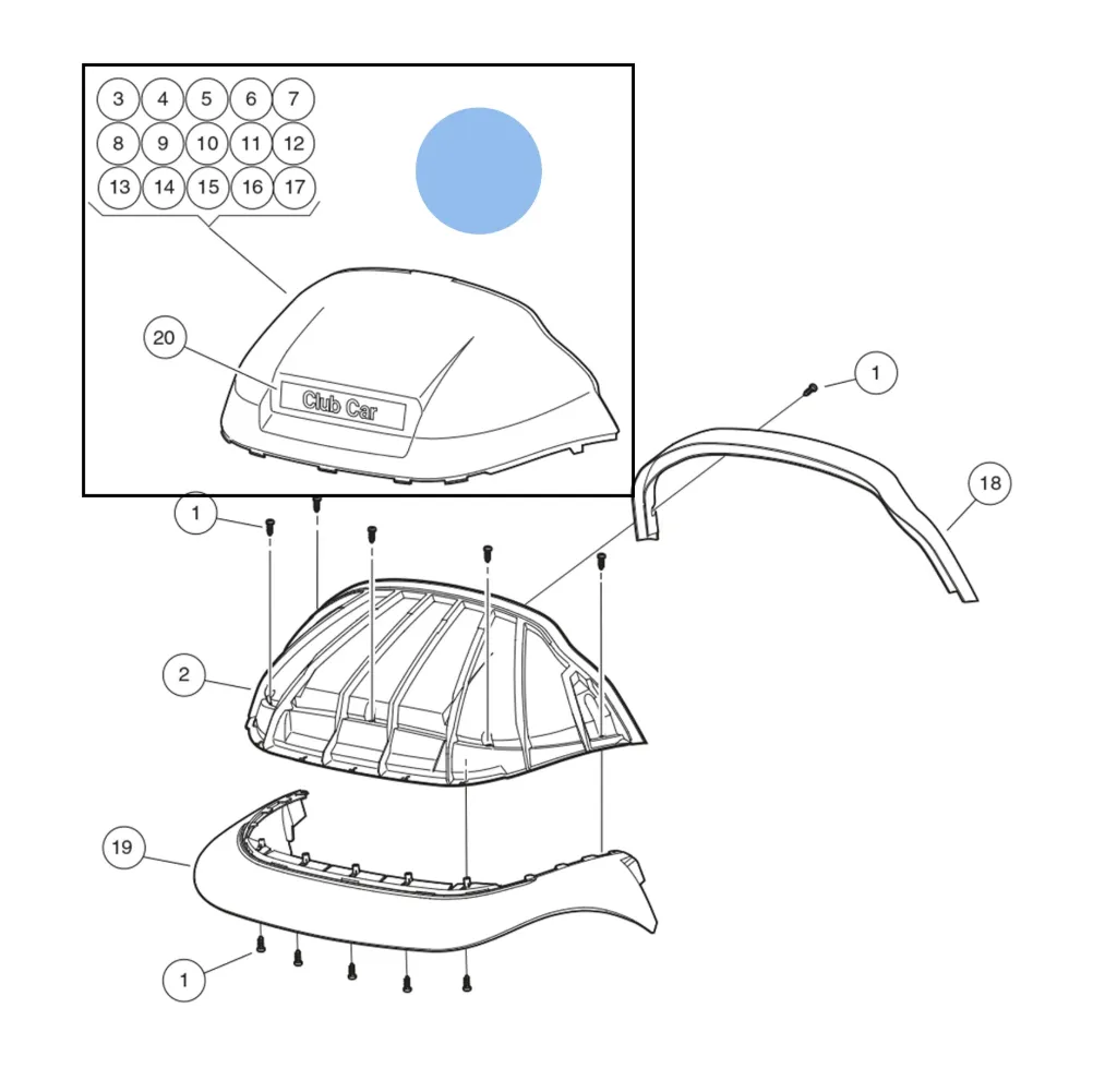 Panel beauty front, atlantisch blauw, Original for Clubcar