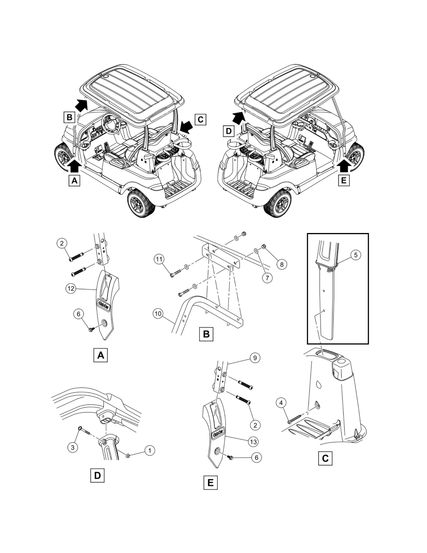 Support arrière de toit (asm.), pièce d'origine Clubcar