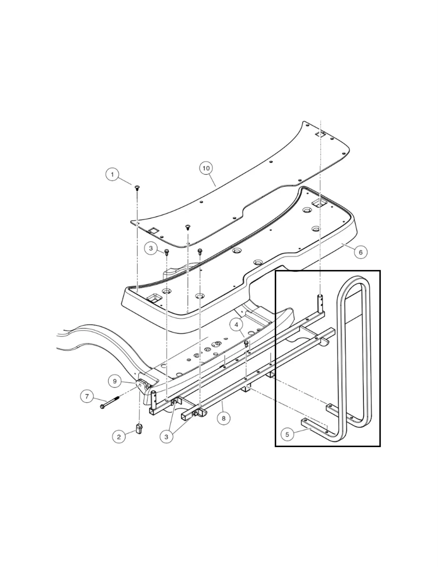 [102531001] Handrail weldment, rear seat, Original for Clubcar
