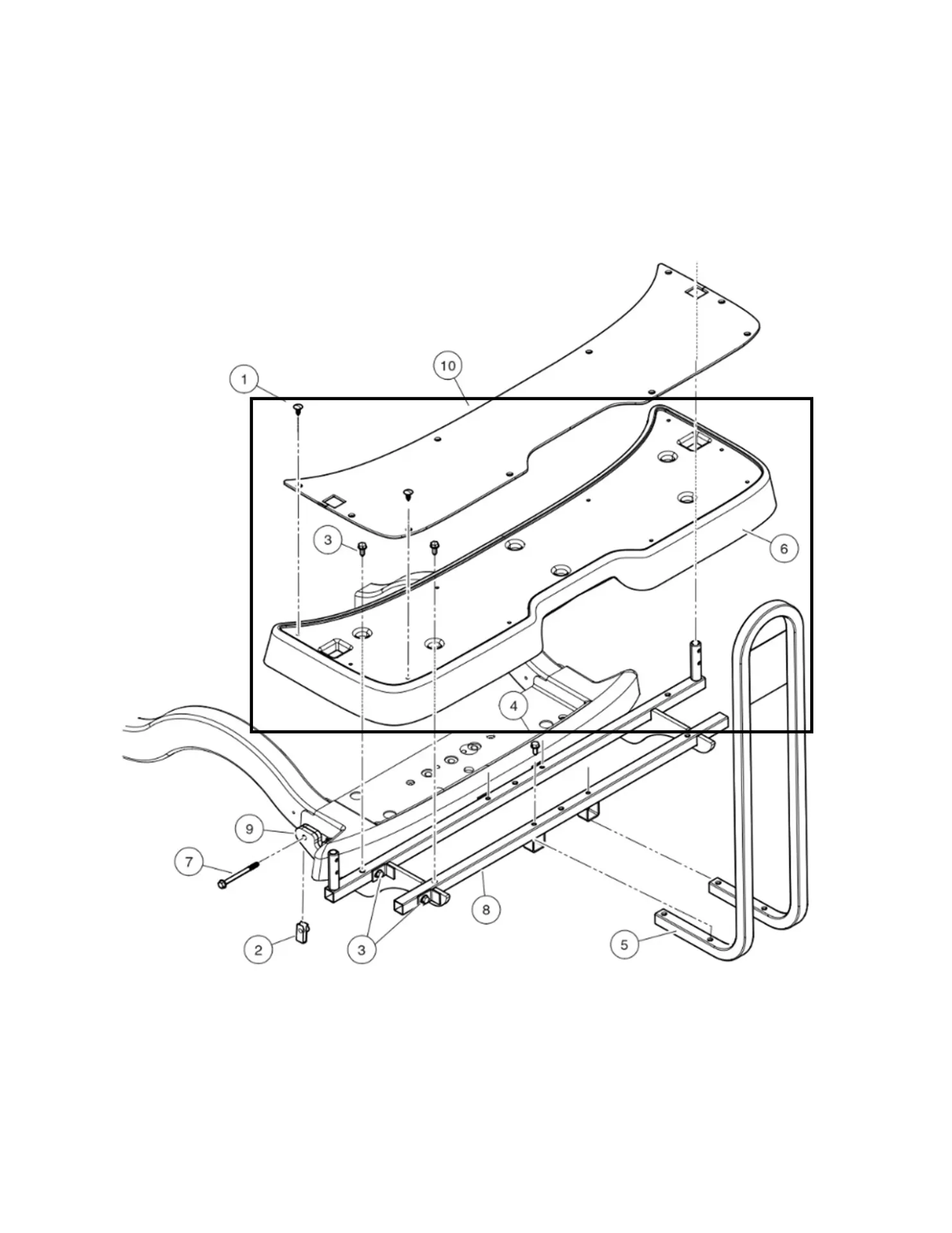 Footdeck, 4‑pass, Black, Original for Clubcar