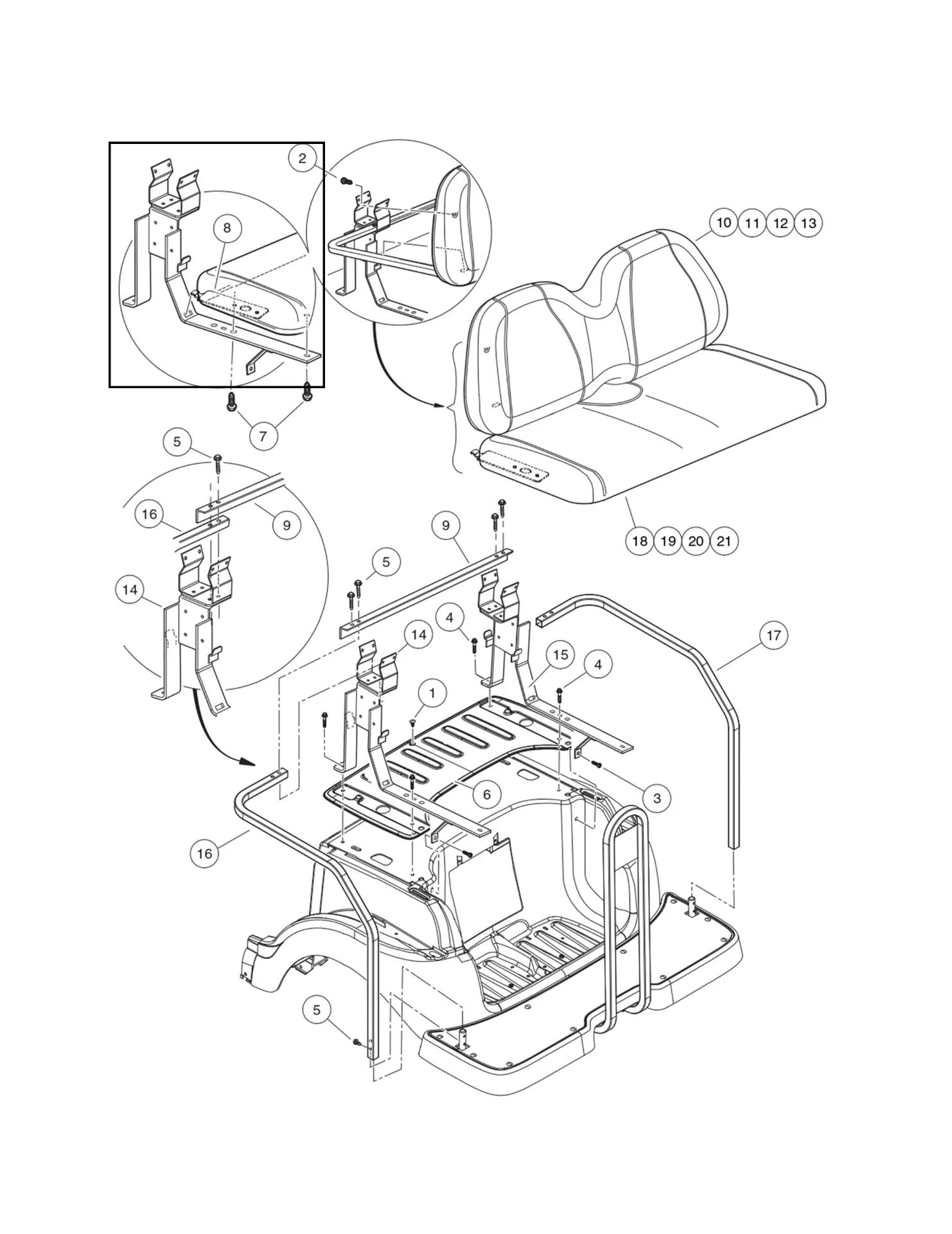 [102573101] Support assise du siège, 4 pass, pièce d'origine Clubcar