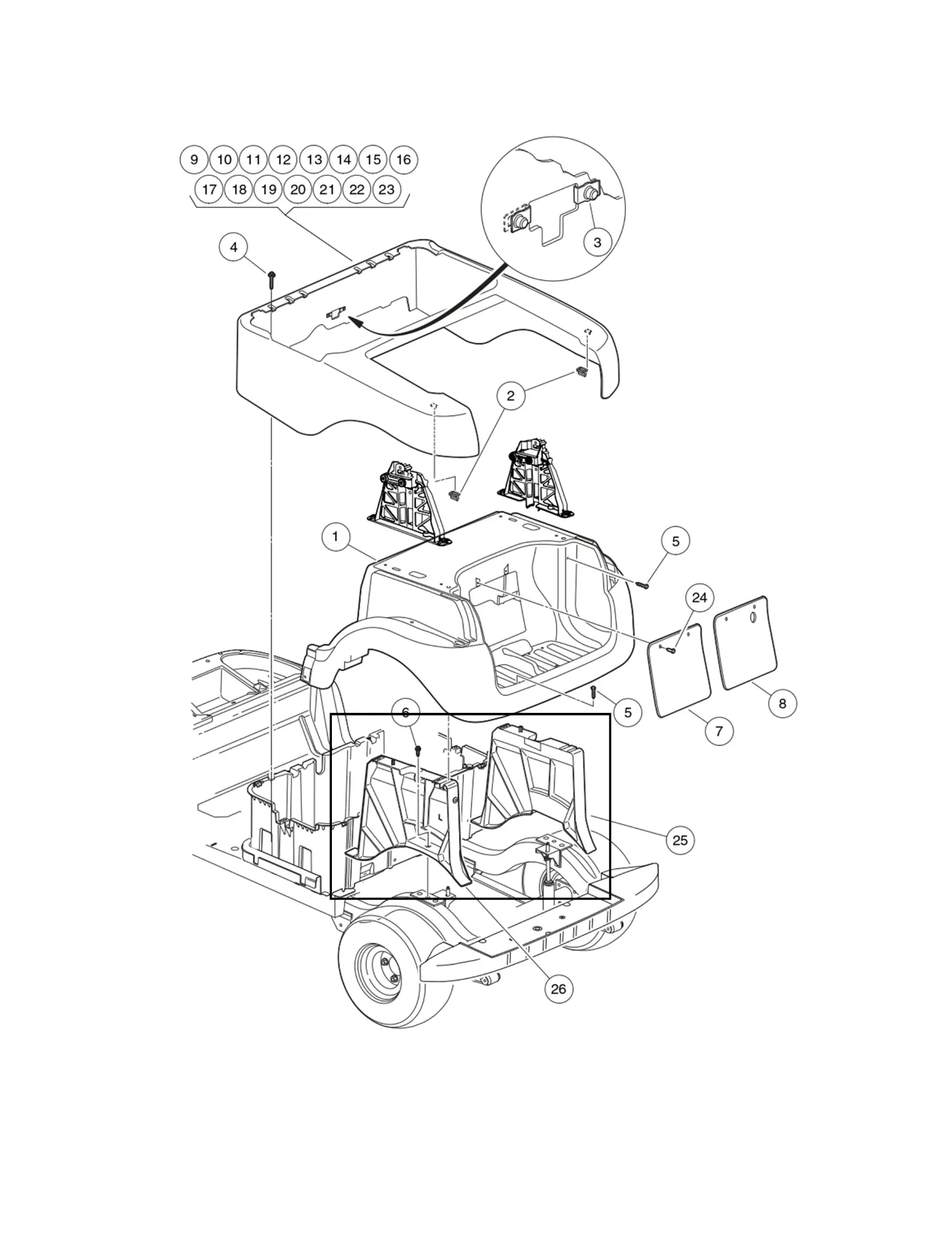 Kit support de sous‑carrosserie arrière, pièce d'origine Clubcar