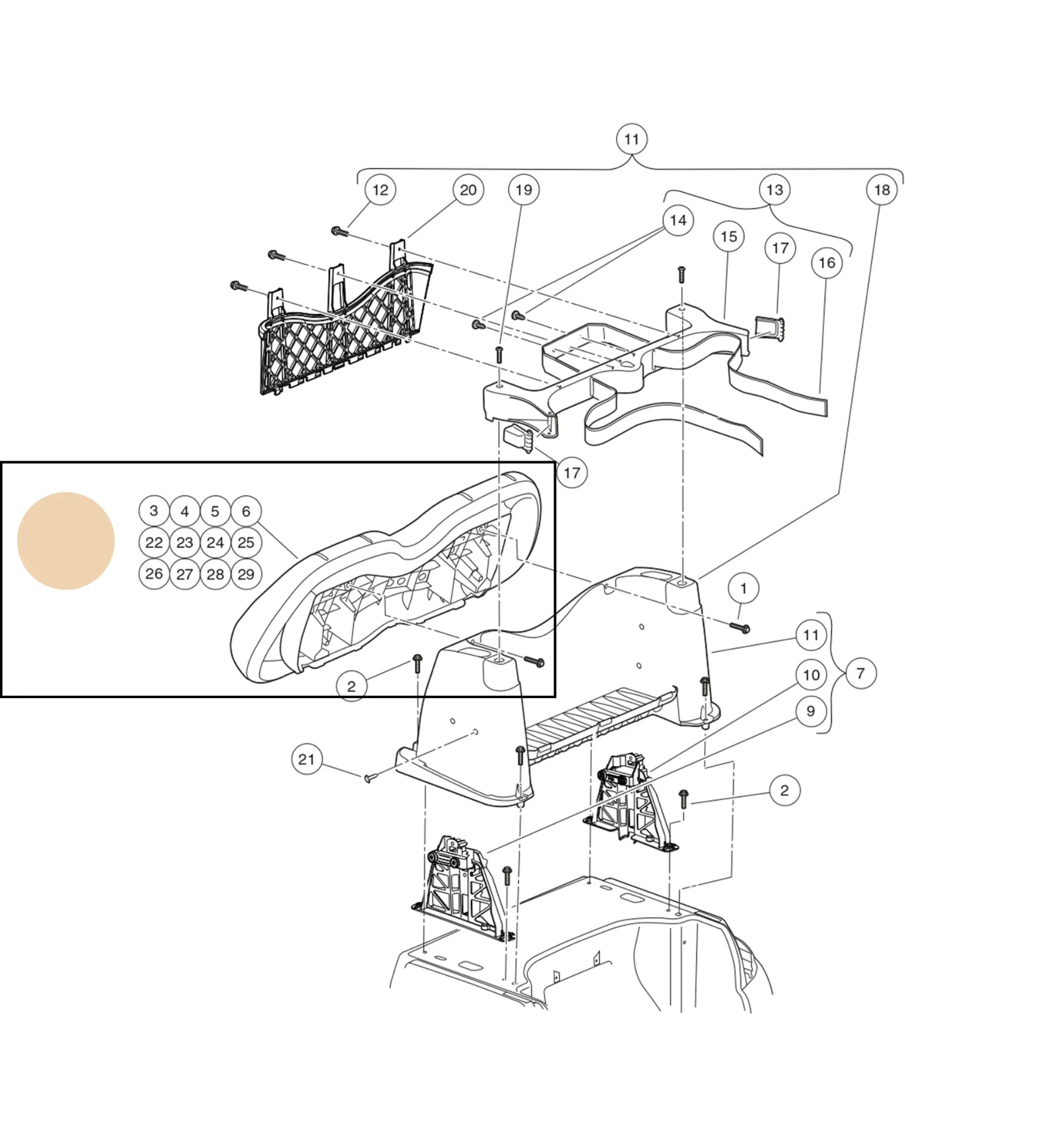 Dossier de siège, beige, pièce d'origine Clubcar
