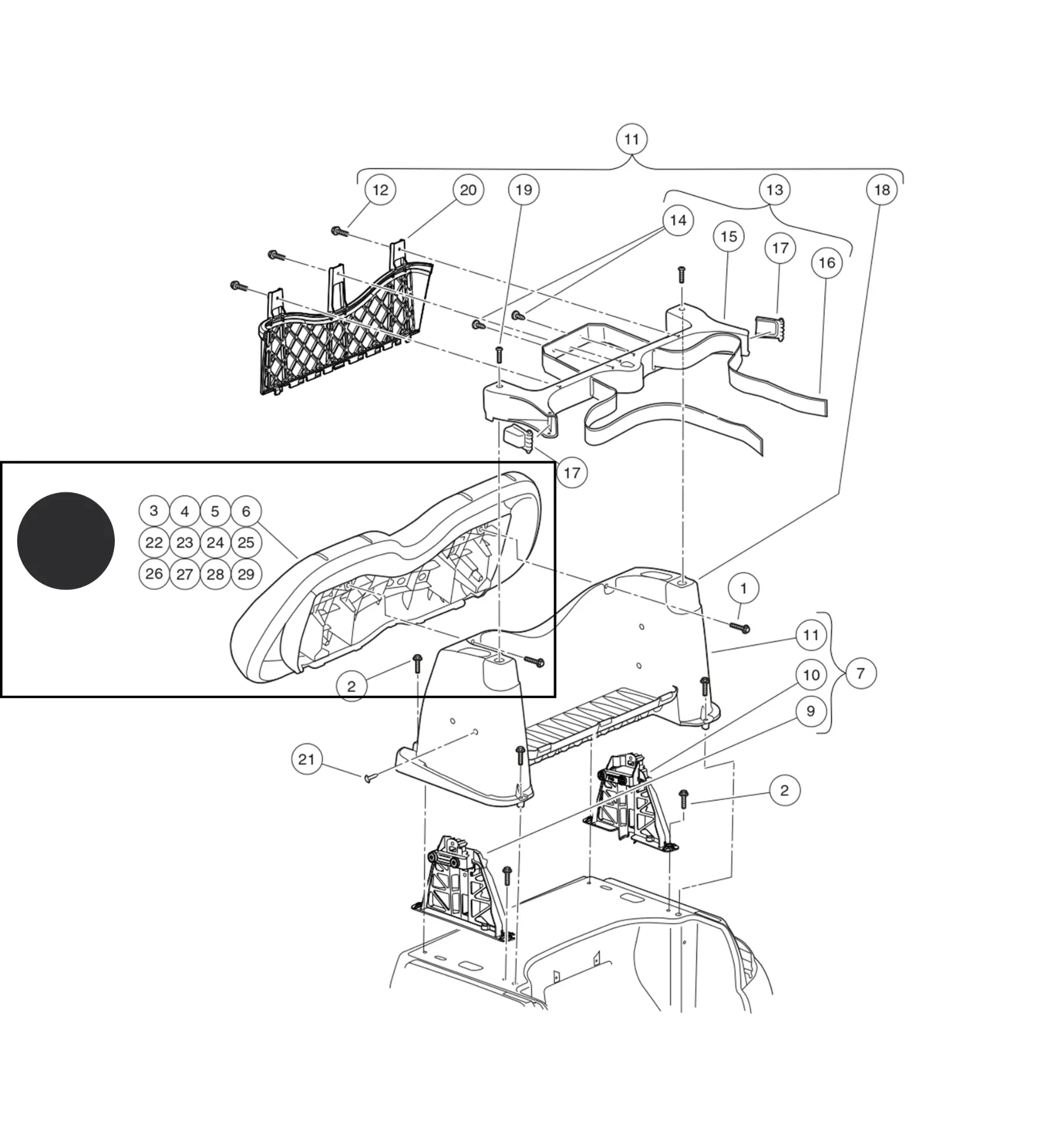 [103853125] Seatback asm, zwart, Original for Clubcar