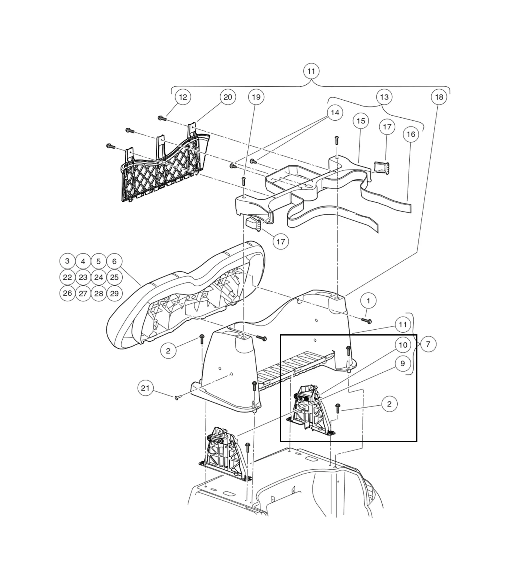 Support - canopy, passenger side, Original for Clubcar