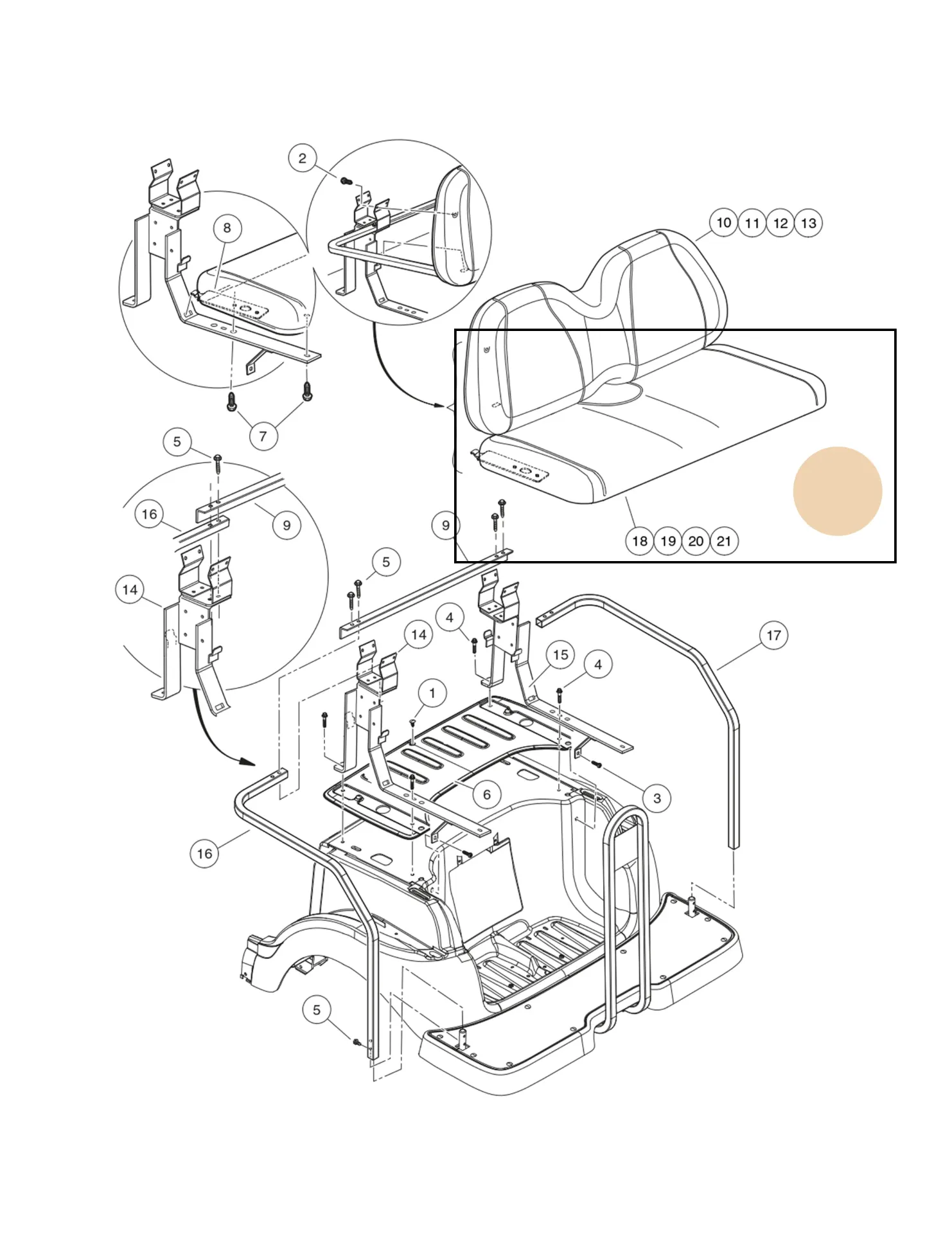 [105101221] 4-pass rear seat bottom-beige, Original for Clubcar
