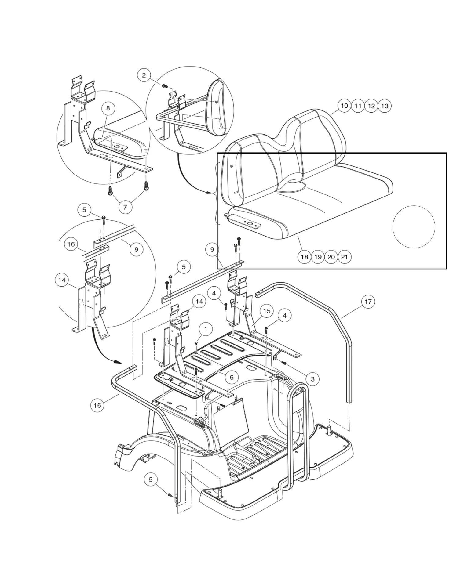 [105101222] 4-pass rear seat bottom-white, Original for Clubcar