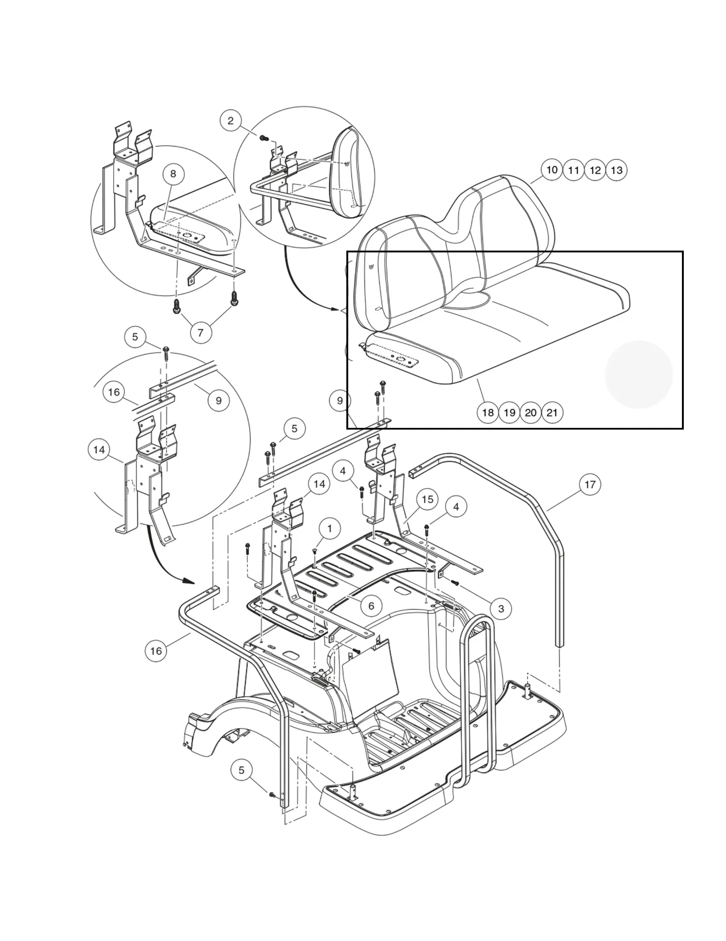 [105101222] Assise de siège arrière blanche, 4 pass, pièce d'origine Clubcar