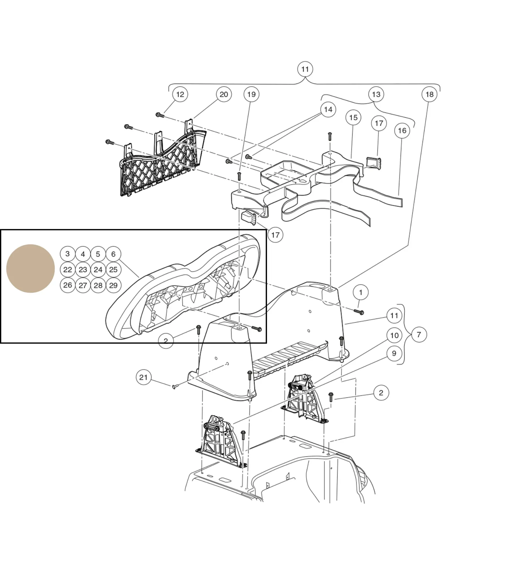 [105223421] Seat back asm, light beige, Premium, Original for Clubcar