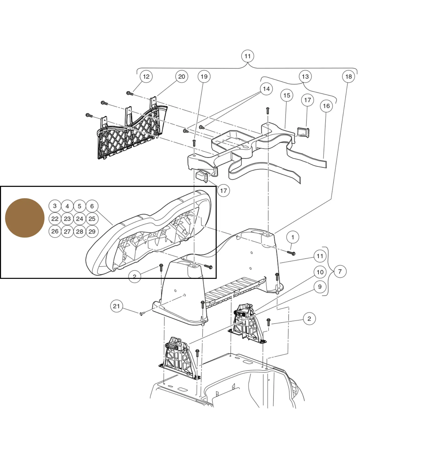 [105223422] Dossier de siège, camel, Premium, pièce d'origine Clubcar