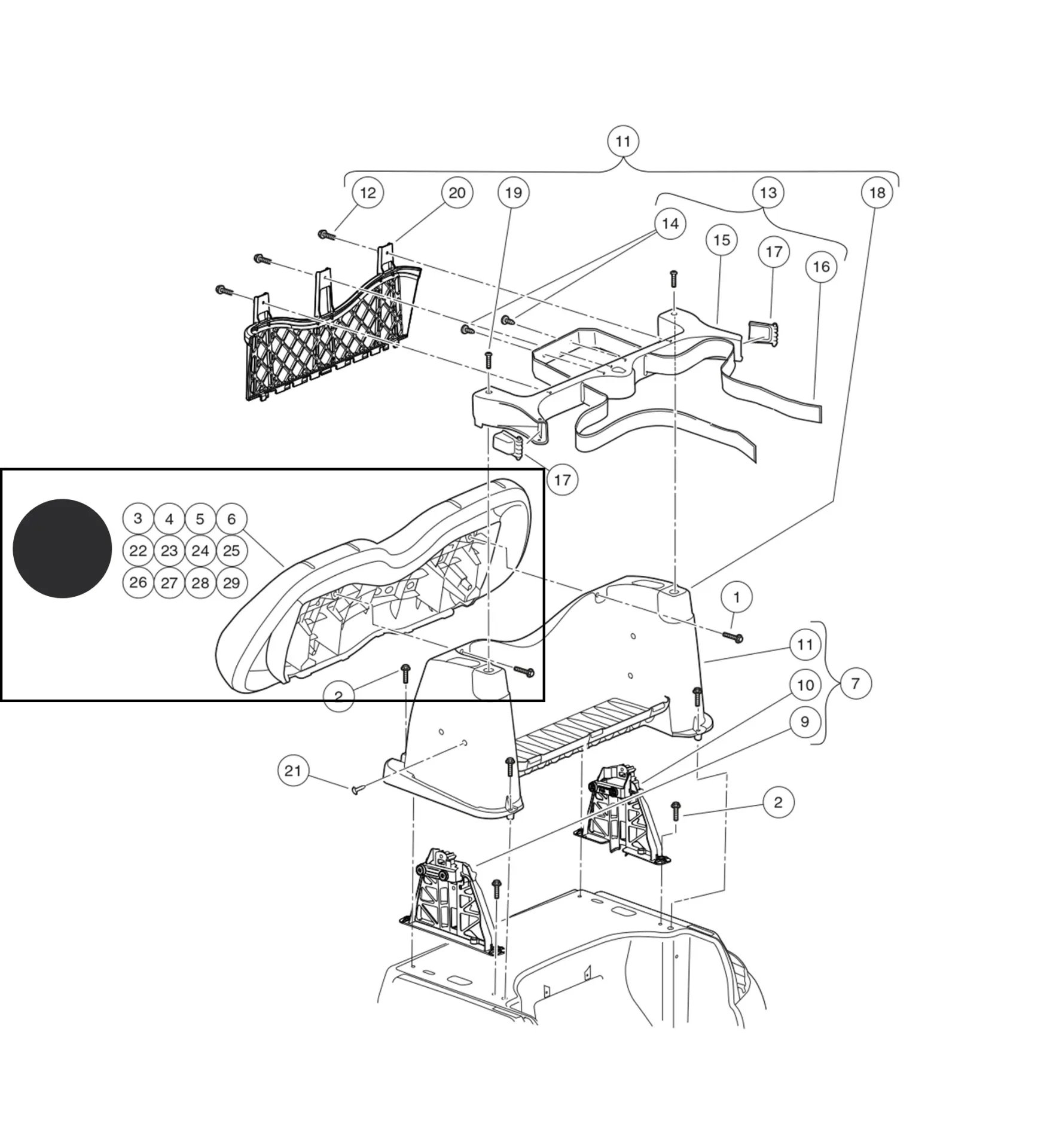 [105223427] Dossier de siège, noir, Premium, pièce d'origine Clubcar