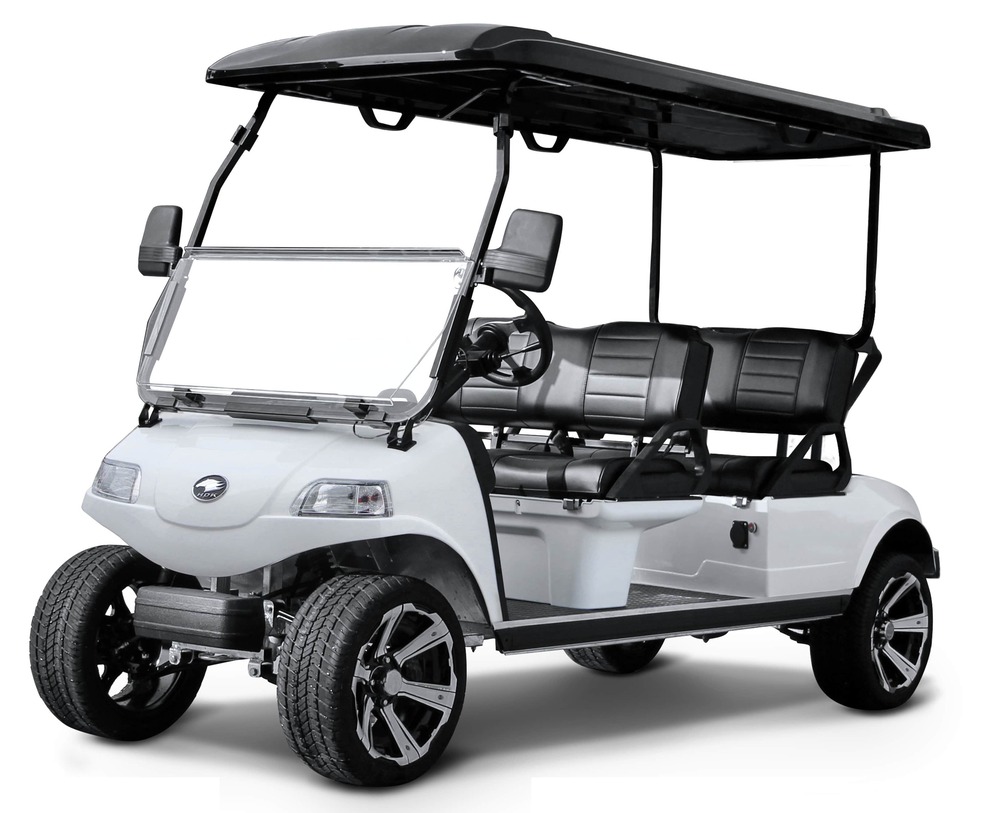 HDK 4 Places (1 Batterie Lithium 48V 110AH, Moteur sans Frein de Parking Electromagnetique, Frein Mécanique avec Frein de Parking à Pédale, Jante en Aluminium 14X7" et Roue 215/35 R14, Sans Compteur de Vitesse, Blanc, Sans Protection, Pare-Brise Pliable, Pas de Ceinture, Sans Ecran 9")