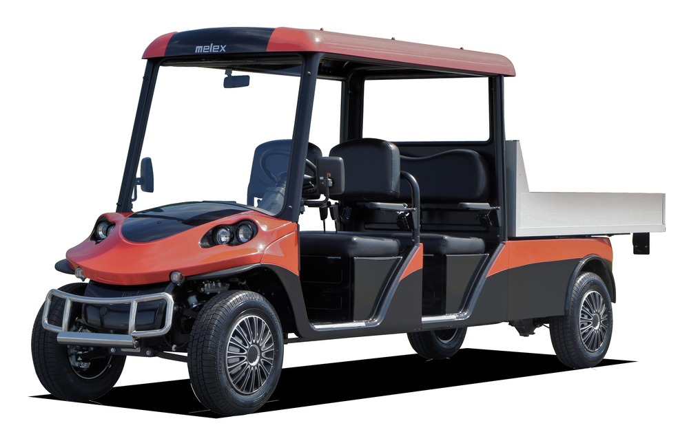 Melex 374 4 Places Cargo L (Moteur AC 5KW 48V avec 8 Batteries 6V Trojan T145 260Ah, Jante 13" Aluminium, Sans Compteur de Vitesse, Siège Standard Gris, Sans Attache Remorque, Sans Appuie-Tête, Sans Pare Buffle en Aluminium, Avec Cargo, Sans Radio, Sans cage de Transport, Sans Bache pour Cargo)