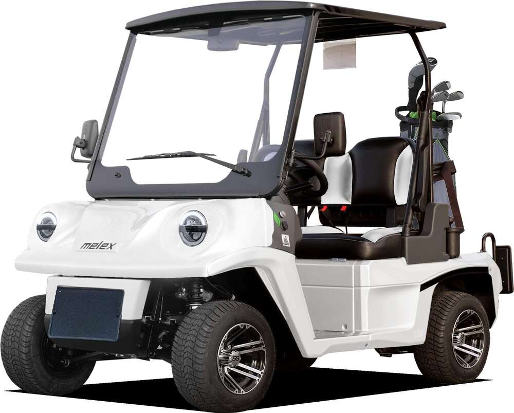 Melex 447H Geregistreerd 2 Plaatsen Golf  (Charging Cable 3m, 27 Kmh, Steel rims and Tires 205/50-10, Left Hand Drive, Without Speedometer, Without Radio, Without Hubcap, Gray Standart Seat, Without Forward Drive Signal, Zonder Achteruitrijcamera, Without Roof Beacon, Without First Aid Kit, Zonder Brandblusser, Default White)