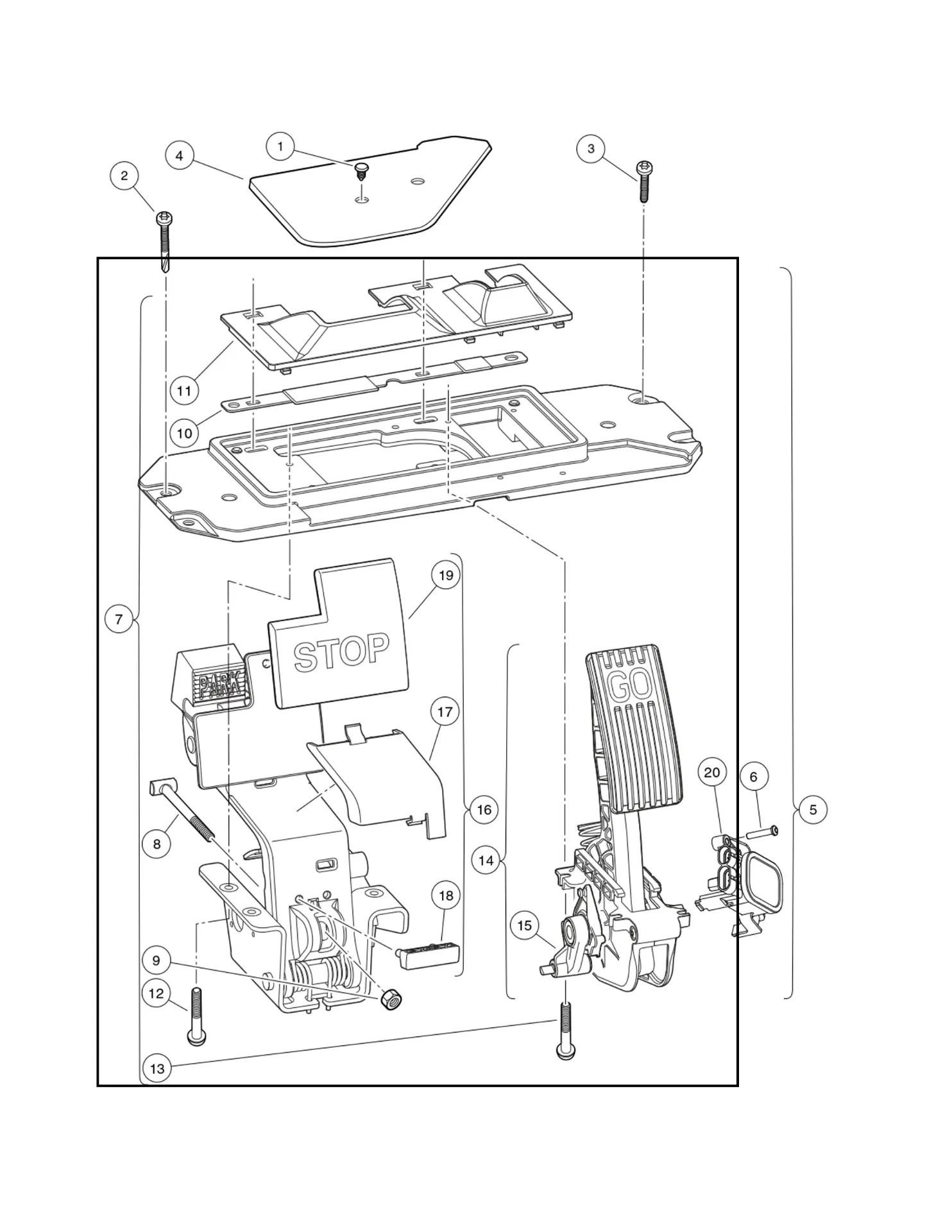 [103975011] Asm, Pedal Set, No Switch,  w/MCOR, mech sp anod Service, Original for Clubcar