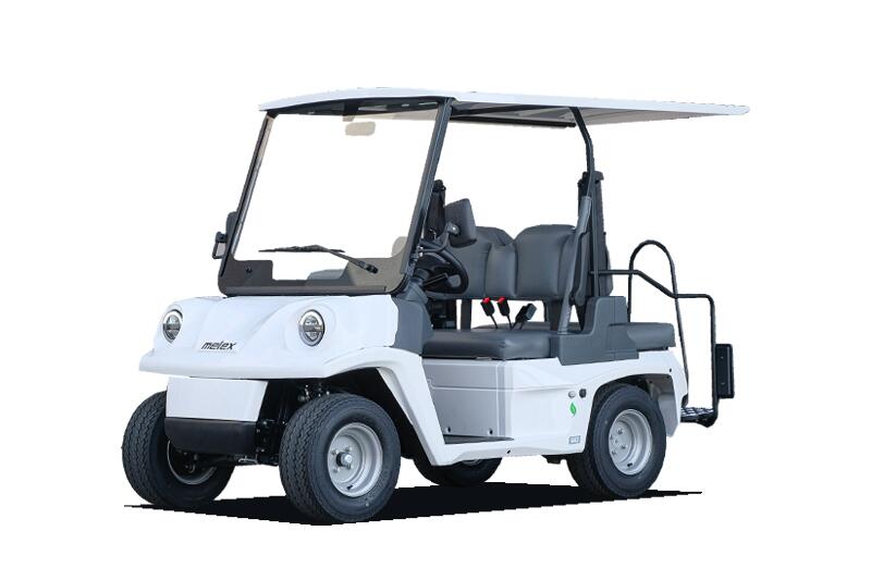 Melex 443 2+2 places (Moteur AC 5KW 48V avec 8 Batteries 6V Trojan T125 240Ah, Cable de Charge 3m, Sans Remplissage Centralisé, 3,3kW Moteur , 27 Kmh, Jantes en Acier et Pneus 195/55-10, Siège Arrière Fixe, Sans Compteur de Vitesse, Sans Radio, Sans Enjoliveur, Siège Arrière Fixe, Sans Pare Buffle en Aluminium, Siège Standard Gris, Sans Bache pour Cargo)