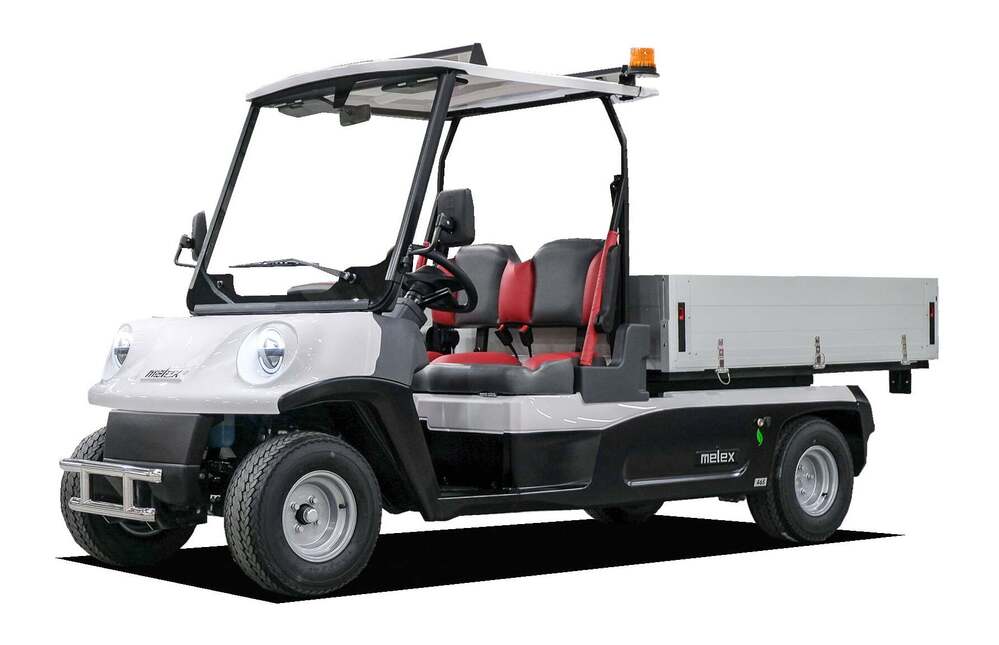 Melex 465H 2 Places Cargo L Homologuée (Moteur AC 5KW 48V avec 8 Batteries 6V Trojan T125 240Ah, Cable de Charge 3m, 27 Kmh, Jantes en Acier et Pneus 195/55-10, Cargo 1770x1200x250, Sans cage de Transport, Sans Bache pour Cargo, Volant à Gauche, Sans Radio, Sans Attache Remorque, Sans Barres de Toit, Sans Enjoliveur, Siège Standard Gris, Sans Signal de Marche Avant, Sans Caméra de Recul, Sans Balise de Toit, Sans Kit de Premier Soin, Sans Extincteur, Default White)